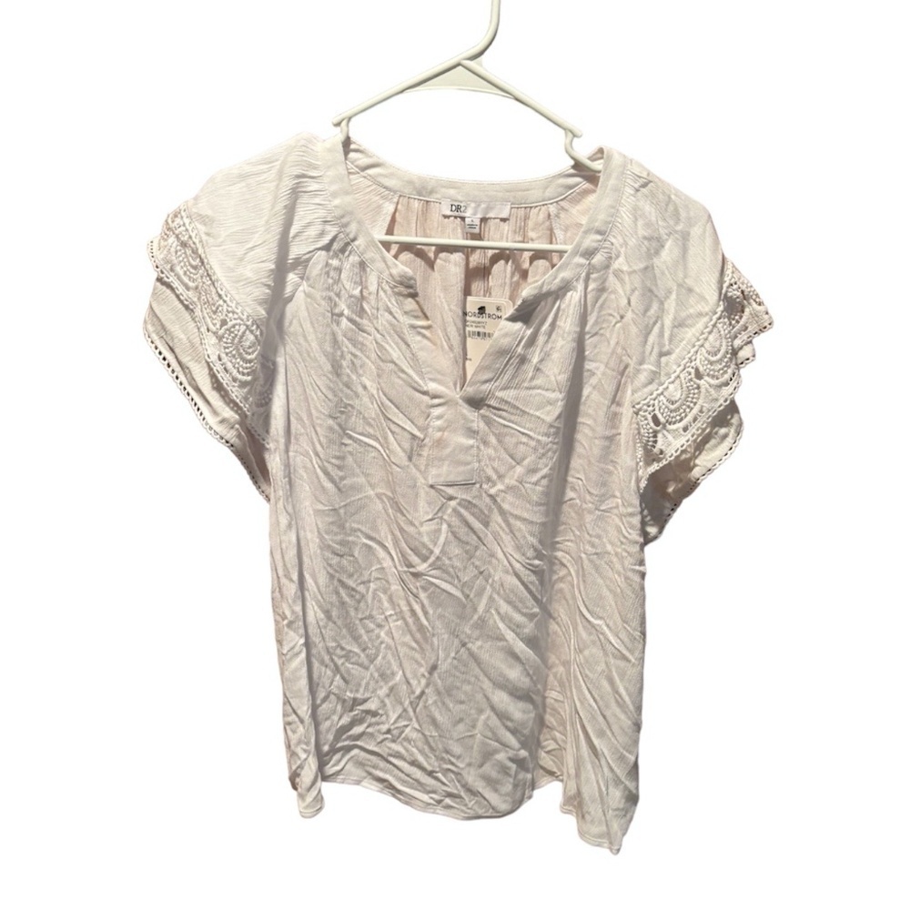 DR2 by Daniel Rainn Eyelet Ruffle Top in White Large NWT